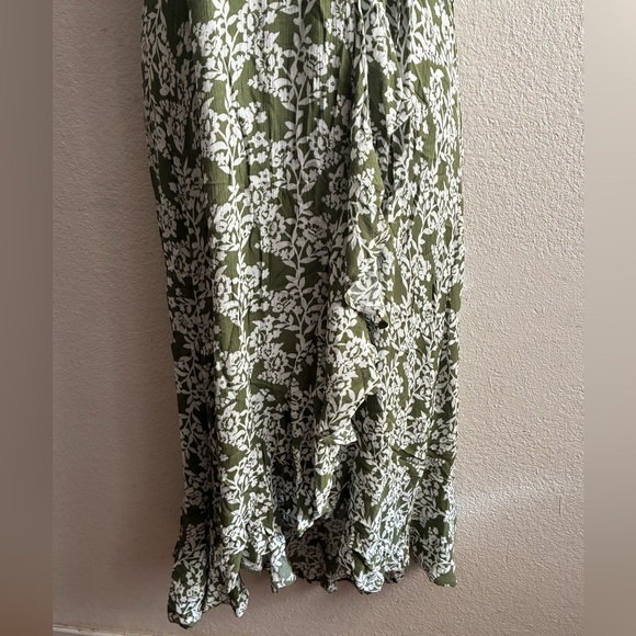 Papillon Wrap Green and White Ruffled Midi Dress S - Picture 7 of 16